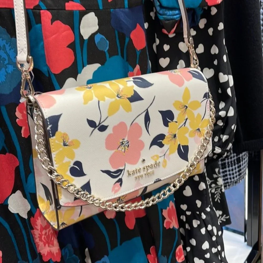 Kate Spade Carson Convertible Crossbody Lily Blooms Cream Multi - Picture 8 of 16